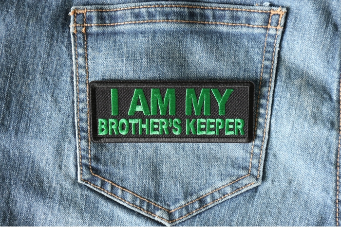I am My Brother's Keeper Patch green shown on jeans