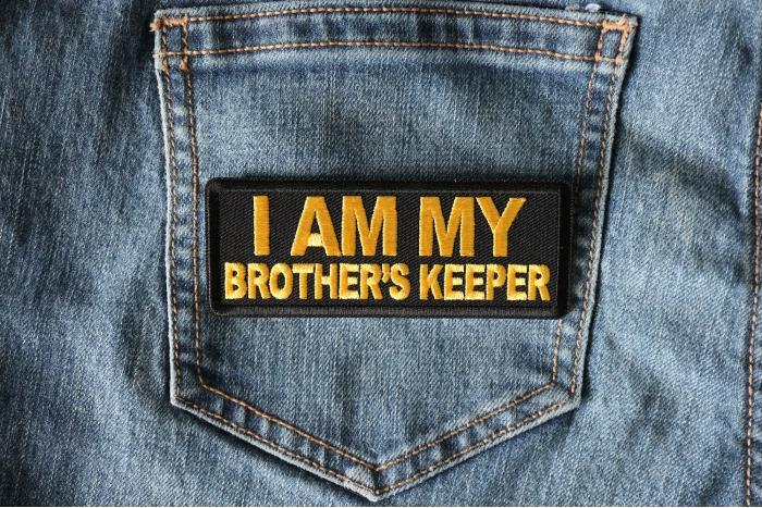 I am My Brother's Keeper Patch Yellow shown on jeans