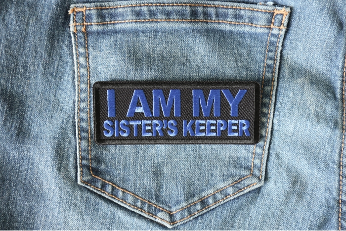 I am My Sister's Keep Patch Blue shown on jeans