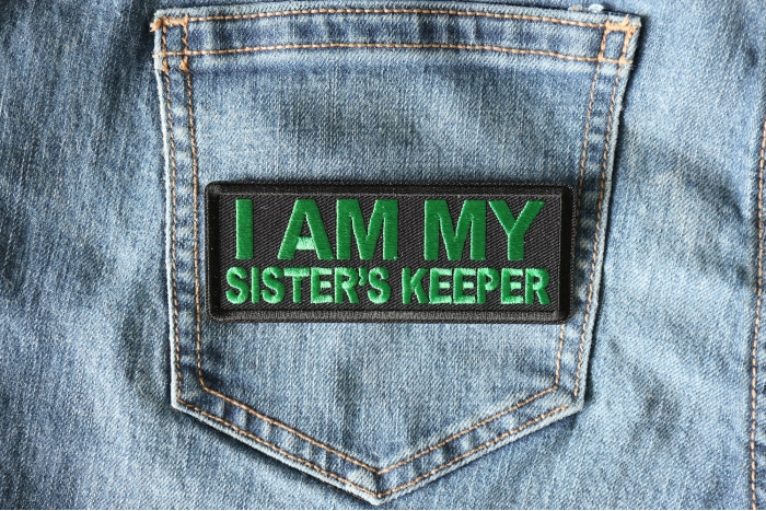 I am My Sister's Keep Patch Green shown on jeans