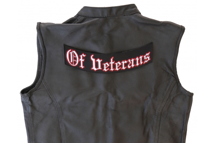 Of Veterans Lower Rocker Patch - Iron on Patch - 11x3.5 inch shown on leather vest
