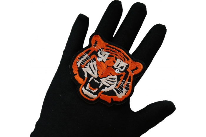 Tiger Iron on Patch shown on hand for size comparison