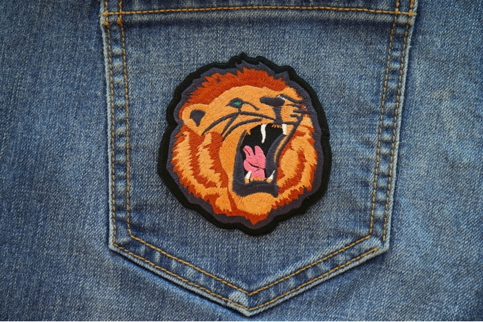 Roaring Lion Iron on Patch shown on jeans