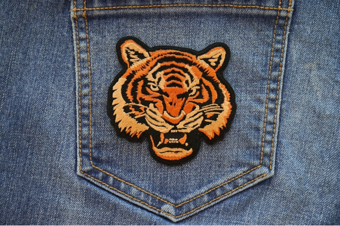Vicious Tiger Iron on Patch shown on jeans