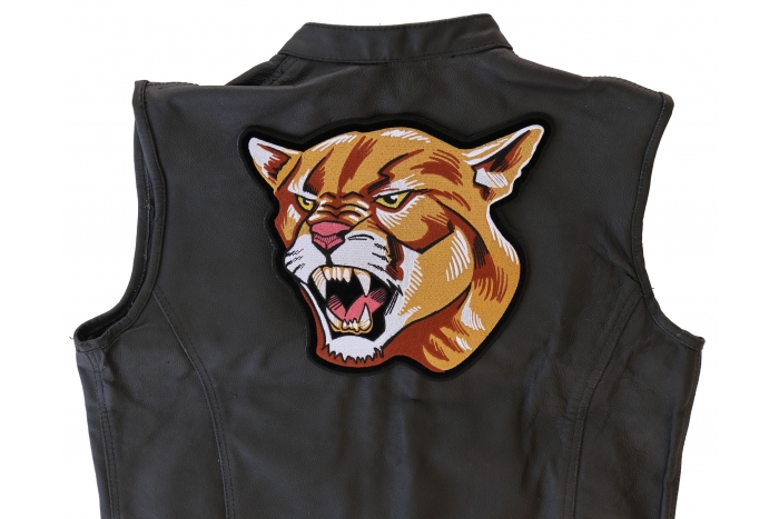 Cougar Patch, Large Animal Patches for Jackets shown on leather vest