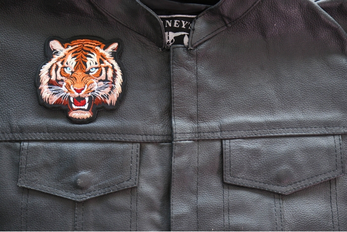 Handsome Tiger Patch shown on leather vest