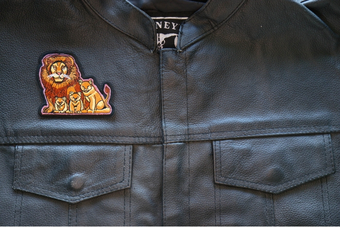Lion and Cubs Patch shown on leather vest