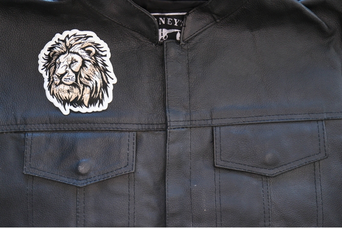 Lion Patch shown on leather vest