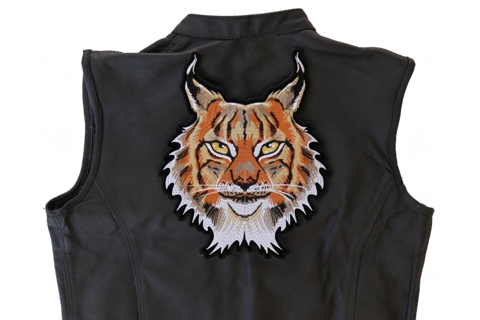 Lynx Cat Patch, Large Animal Patches for Jackets shown on leather vest