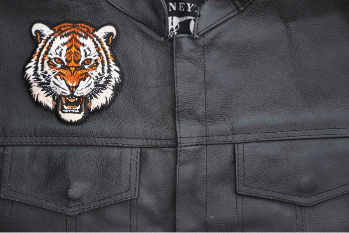 Tiger Patch shown on leather vest