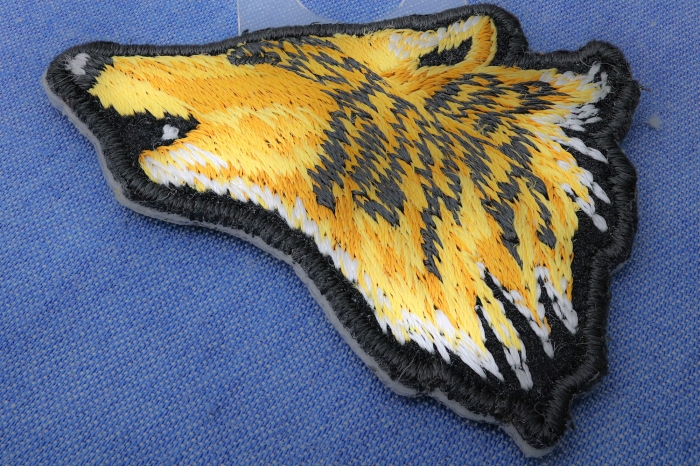 Mini Wolf Head Iron on Patch diagonal view