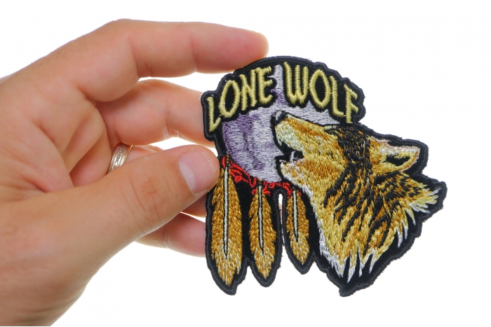 Lone Wolf Howling At The Moon Small Patch shown on hand for size comparison
