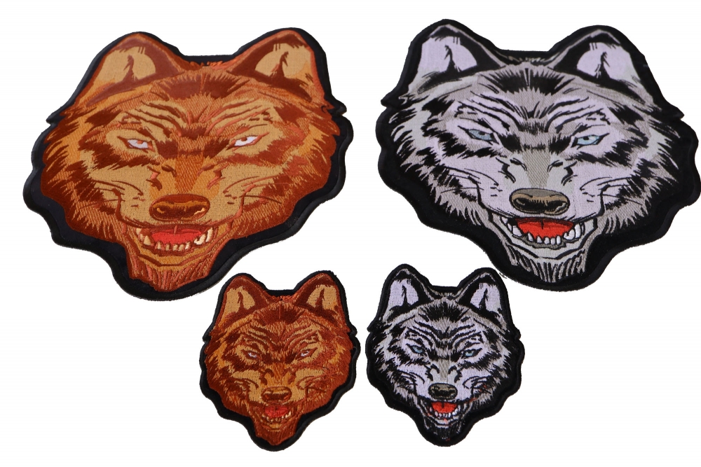 Brown and Gray Wolves Small and Large Iron on Patch Set of 4