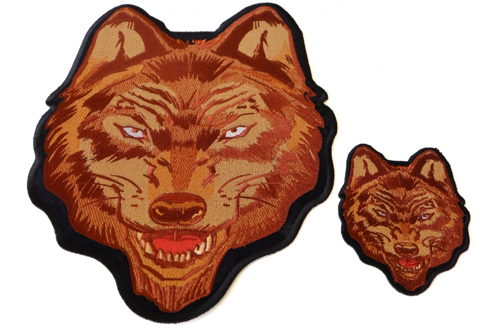 Brown Wolf Small and Large Iron on Patch Set