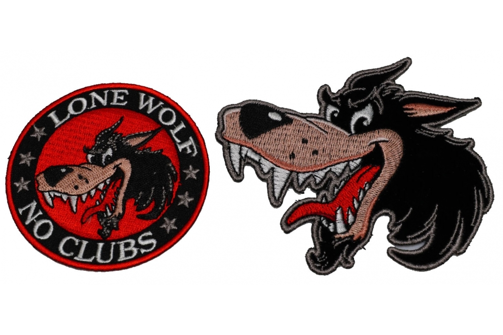 Cartoon Wolf Patch Set For Bikers Lone Wolf No Clubs