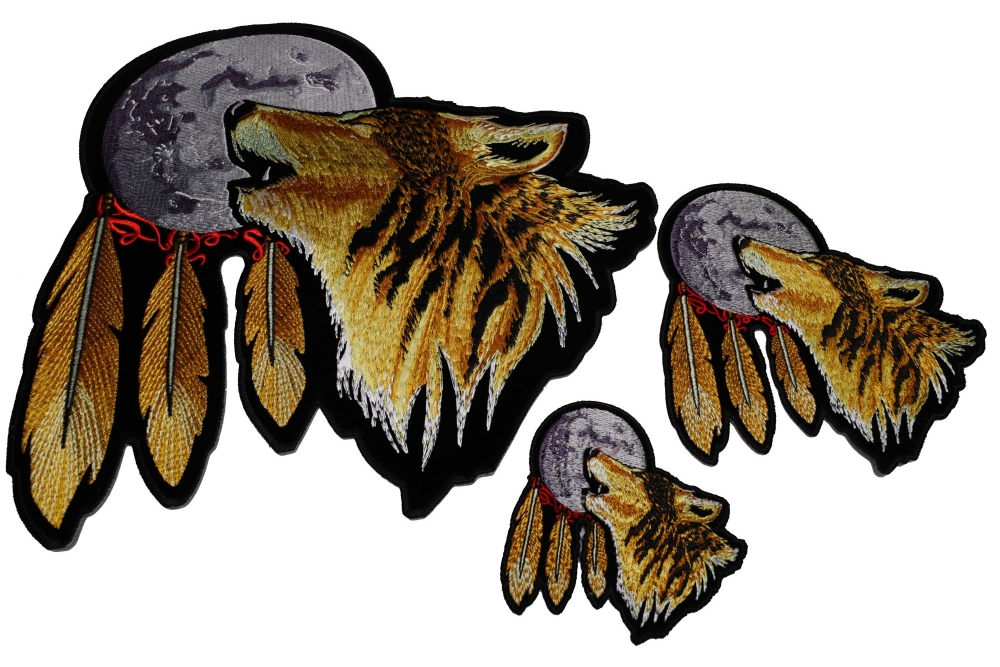 Howling Wolf With Moon 3 Size Patch Set