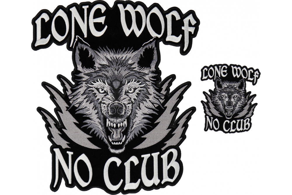 Lone Wolf No Club Iron on Biker Patch Set of Small and Large Patches
