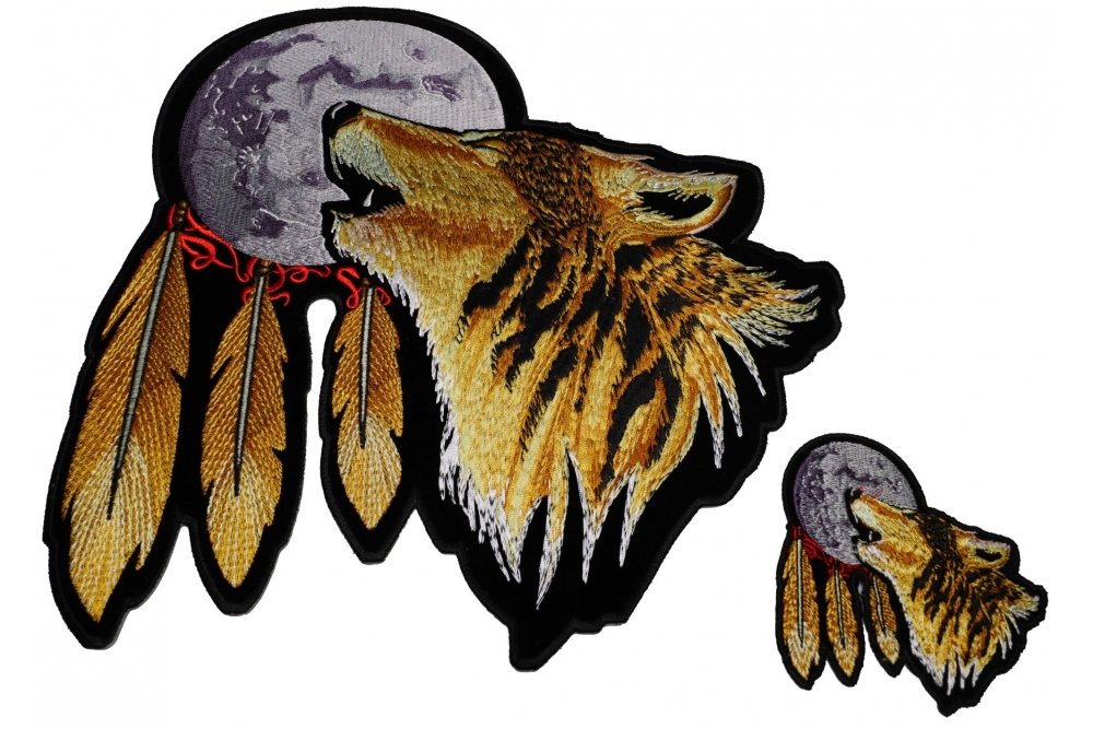 Howling Wolf Moon and Feathers Patch, Large Biker Back Patches for Leather  Vests