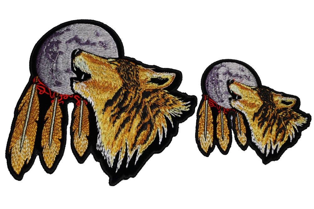 Set of 2 Small and Medium Wolf Howling at the Moon Patches