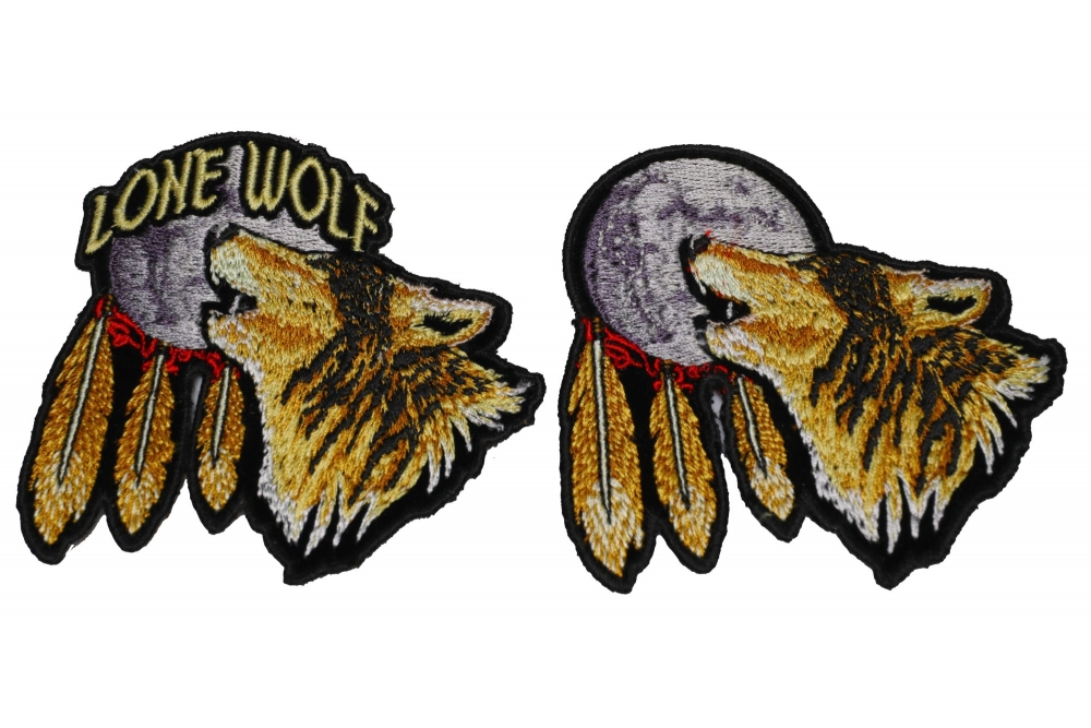 Set of 2 Small Wolf Patches Howling at the Moon