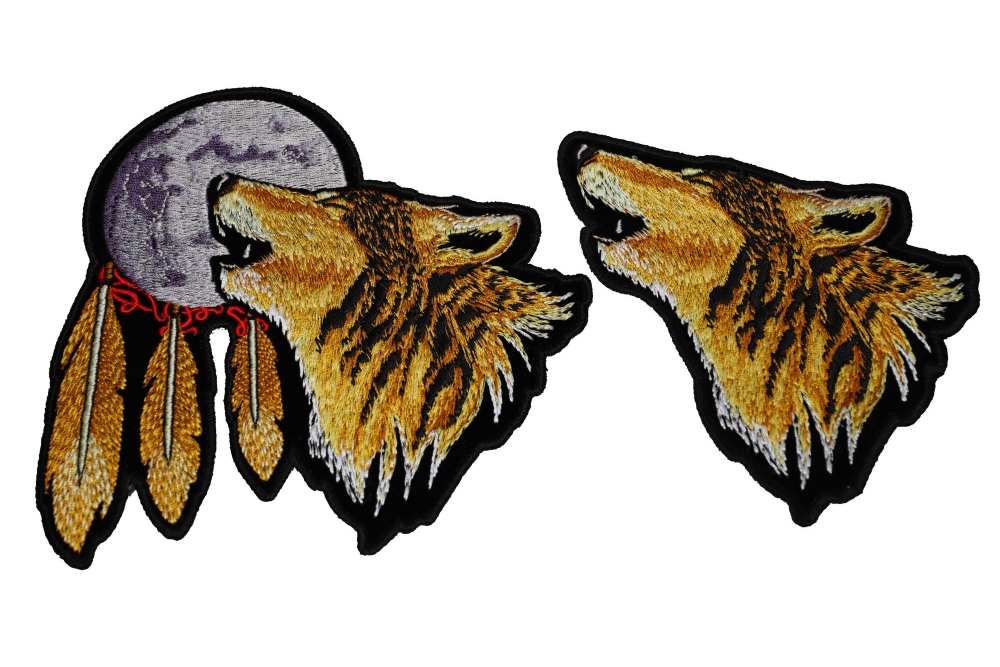 Set of 2 Wolf Patches Plain and Howling at the Moon