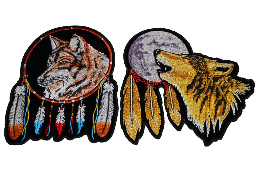 Set of 2 Wolf with Feathers Patches