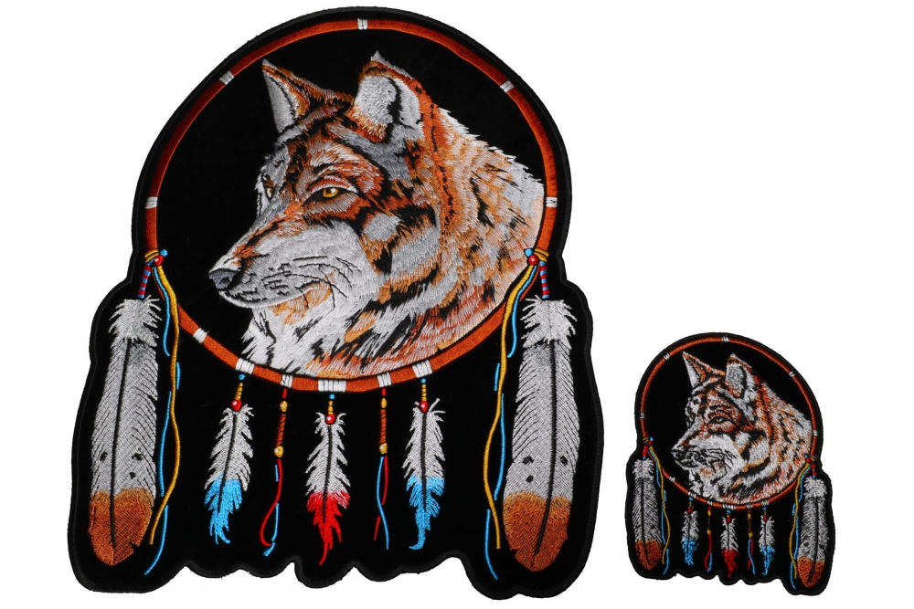 Small and Large Wolf with Feathers set of 2 Patches