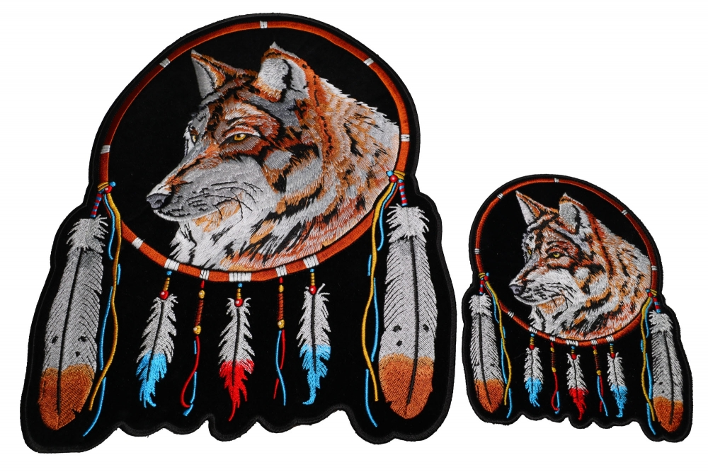 Wolf Patch With Feathers 2 Piece Embroidered Set