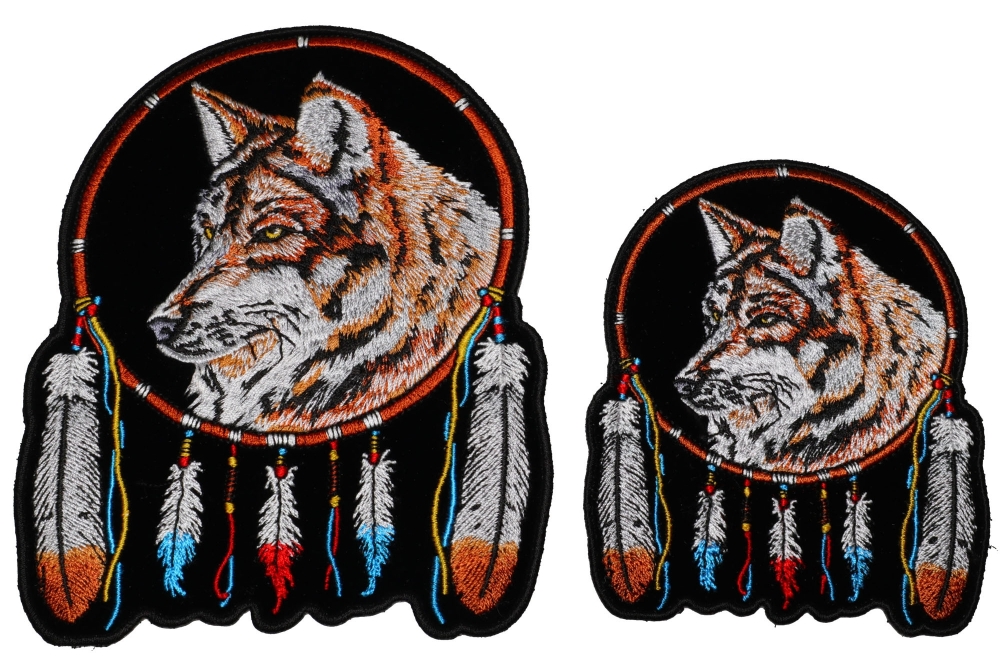 Wolf with Feathers Dreamcatcher Small and Medium Set of 2 Patches