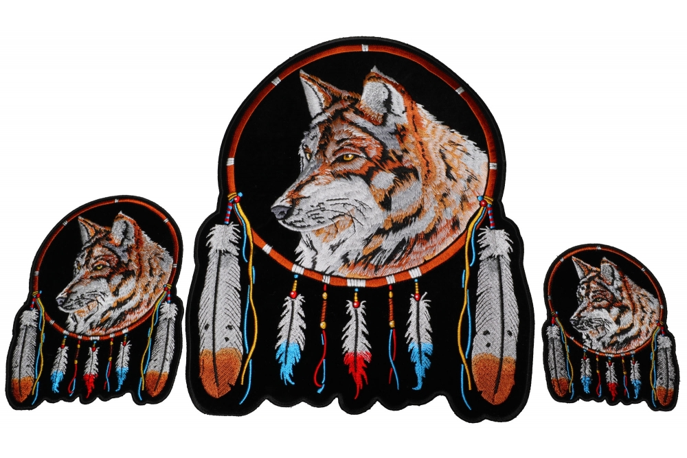 Wolf with Feathers Small Medium and Large Set of 3 Patches