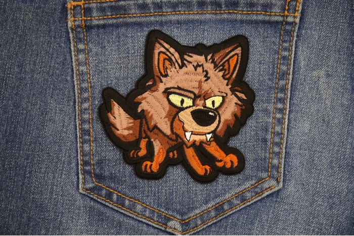 Baby Cartoon Wolf Patch shown on jeans