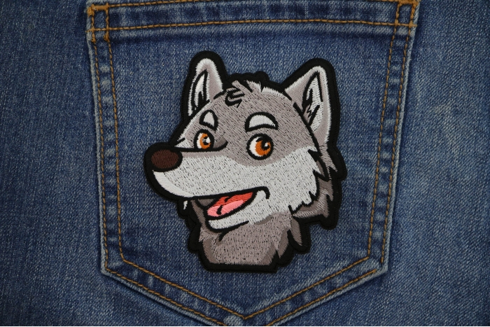 Cartoon Wolf Patch shown on jeans