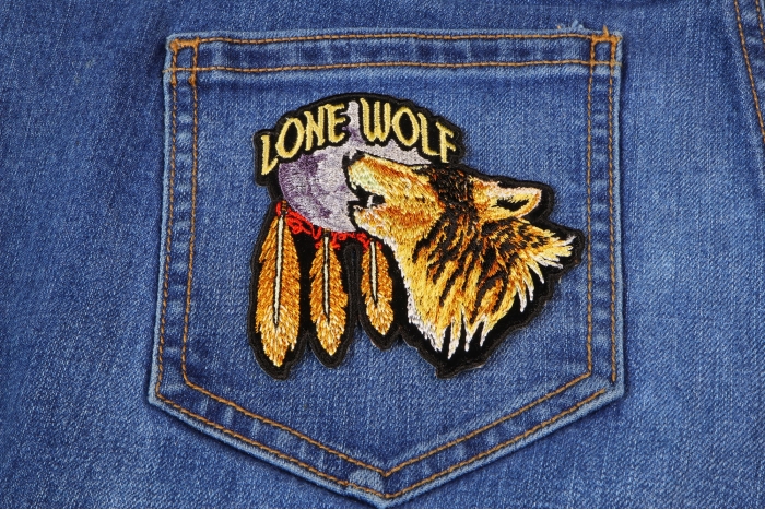 Lone Wolf Howling At The Moon Small Patch shown on jeans