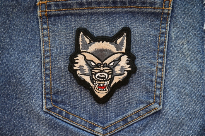 Mean Wolf Iron on Patch shown on jeans