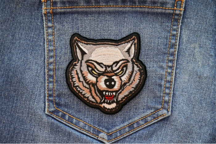 Scary Wolf Iron on Patch shown on jeans