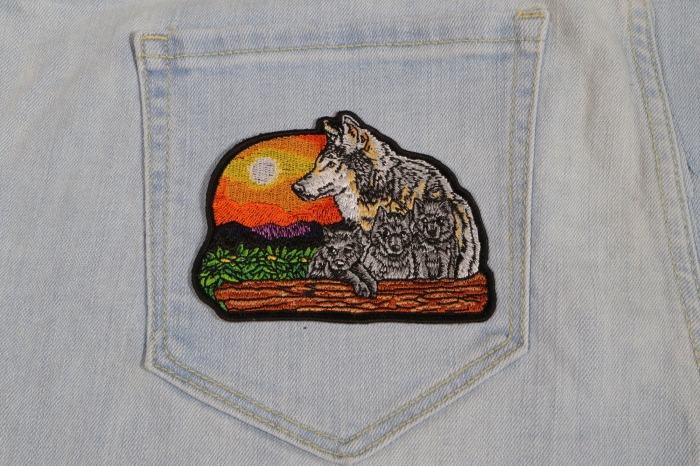Wolf and Cubs Small Patch shown on jeans
