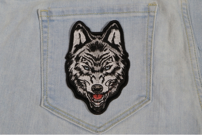 Iron on Wolf Patch shown on jeans