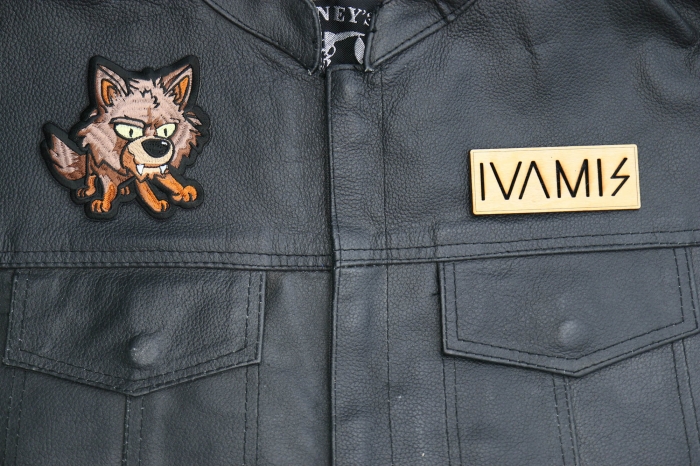 Baby Cartoon Wolf Patch shown on leather vest