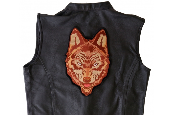 Wolf Patch, Large Animal Patches for Jackets shown on leather vest