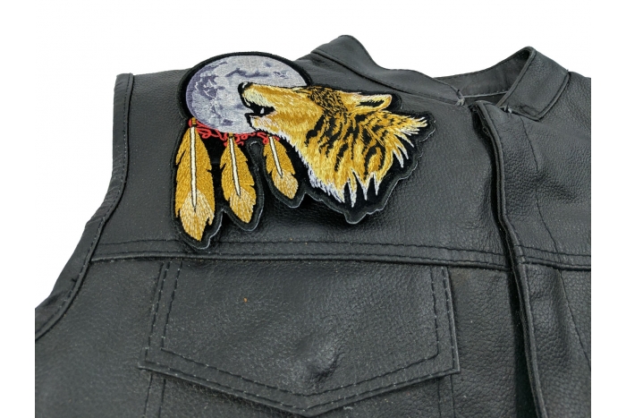 Howling Wolf Patch, Patches for Jackets shown on leather vest