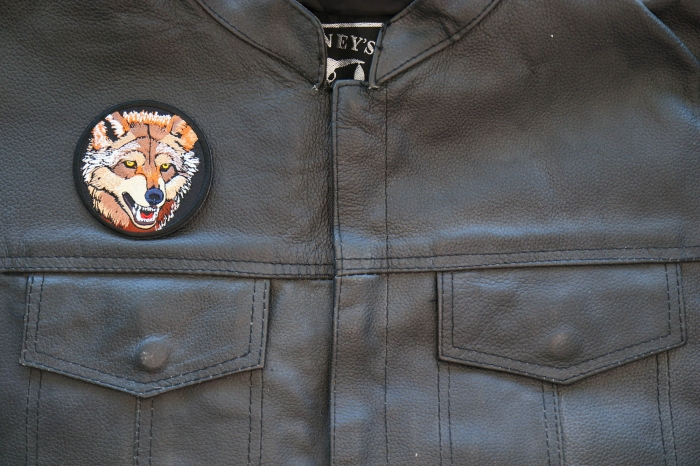 Pretty Wolf Patch shown on leather vest