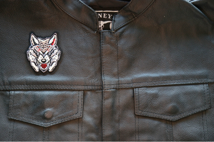 Snarling Wolf Iron on Patch shown on leather vest