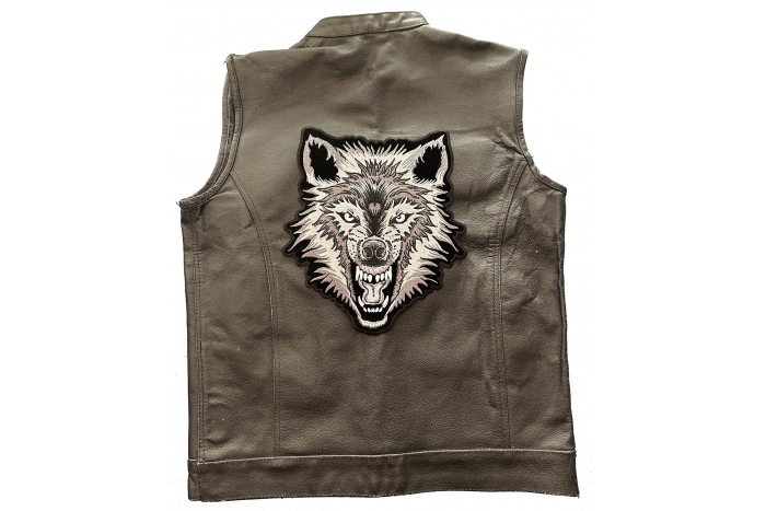 Wolf Patch, Large Animal Patches for Jackets shown on leather vest