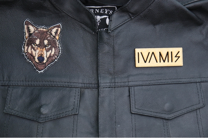 Staring Wolf Patch shown on leather vest