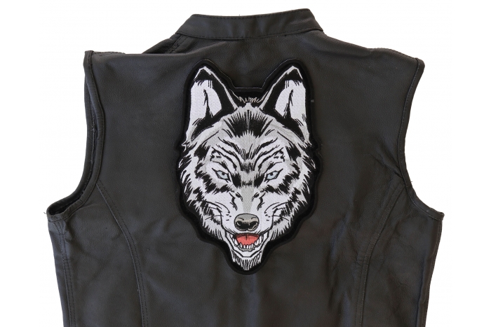 Wolf Patch, Large Animal Patches for Jackets shown on leather vest