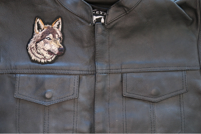 Wolf Patch shown on leather vest