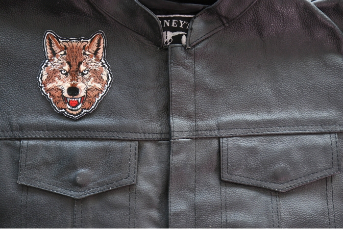 Wolf Patch shown on leather vest