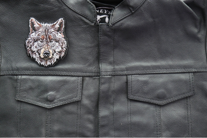 Wolf Patch shown on leather vest