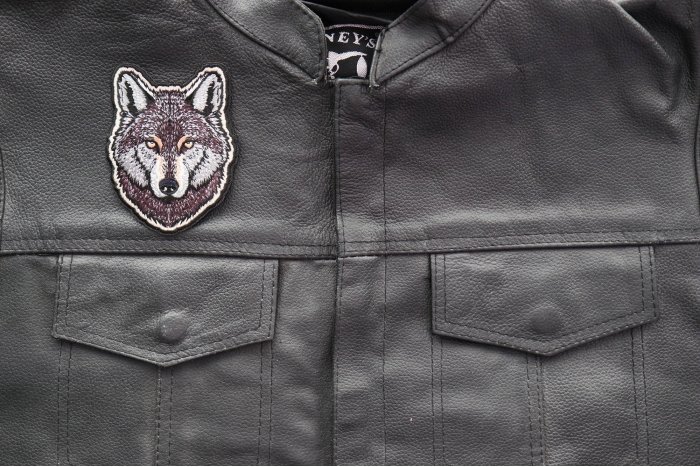 Wolf Patch shown on leather vest
