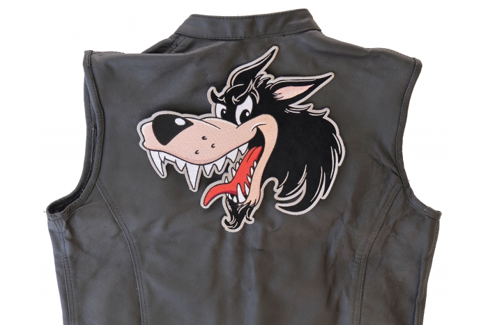 Wolf Patch, Large Animal Patches for Jackets shown on leather vest